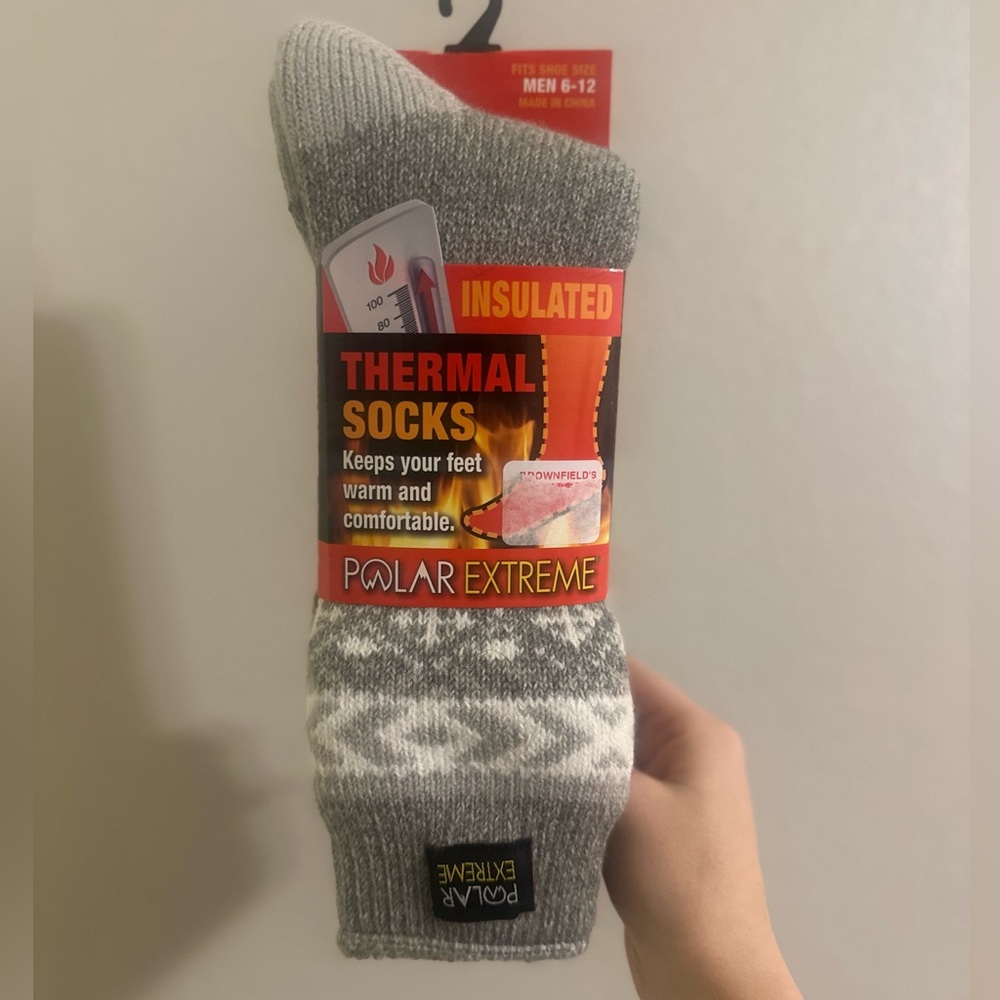🐣NWT Polar Extreme Insulated Gray and White Thermal Socks - Picture 2 of 6